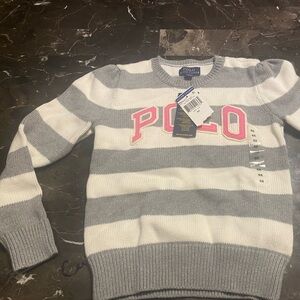 Polo by Ralph Lauren Gray and White Striped Sweater